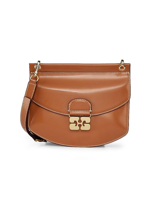 Ganni, Apo-G Small Crossbody Leather Bag, Caramel Cafe