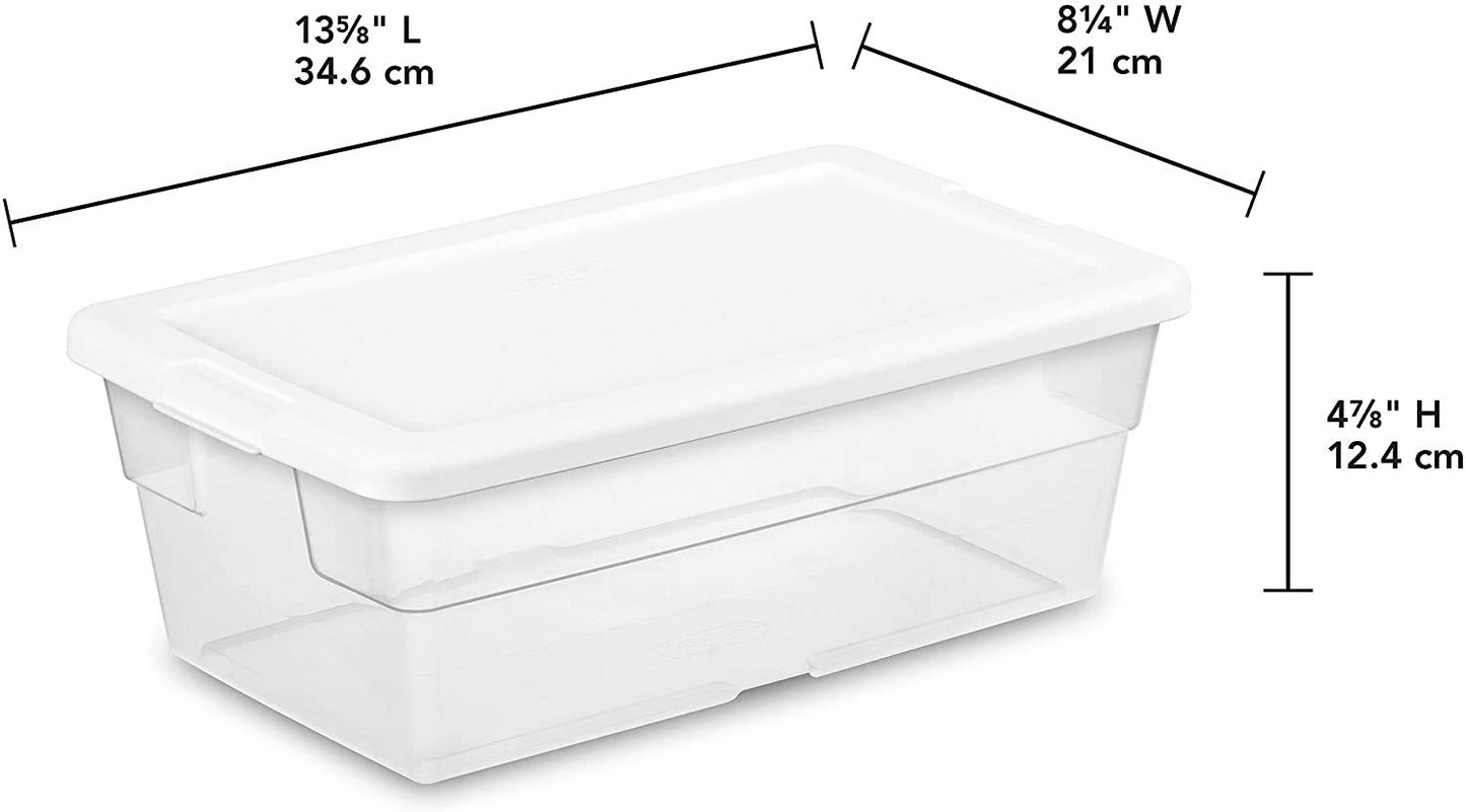 Sterilite 16428012 6 Quart/5.7 Liter Storage Box, White Lid with Clear Base (Pack of 6)
