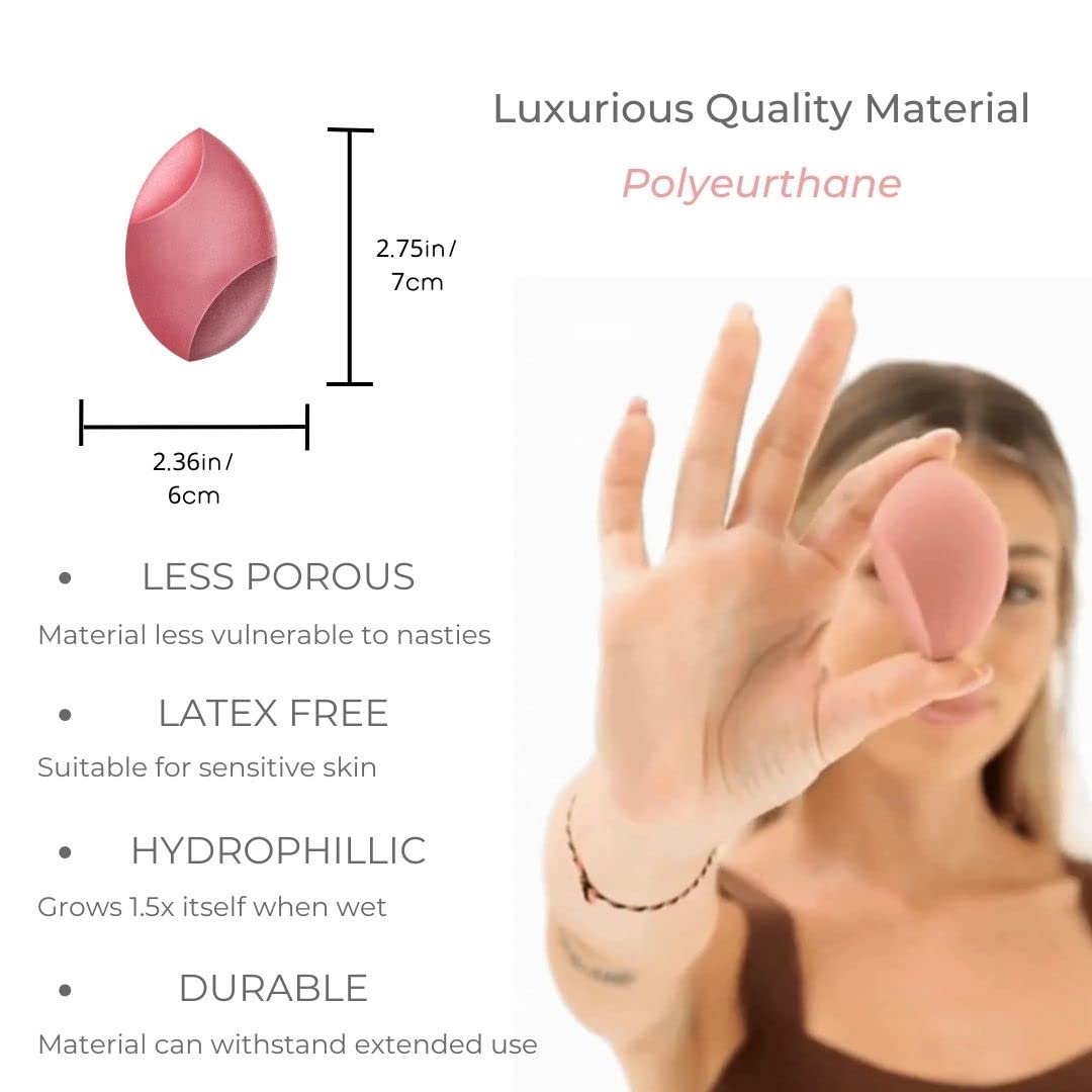 6 piece Rose Pink Makeup Sponge Set - Brush Bubble dual angled beauty sponge for blending liquid foundations, powders & creams, get a flawless blended