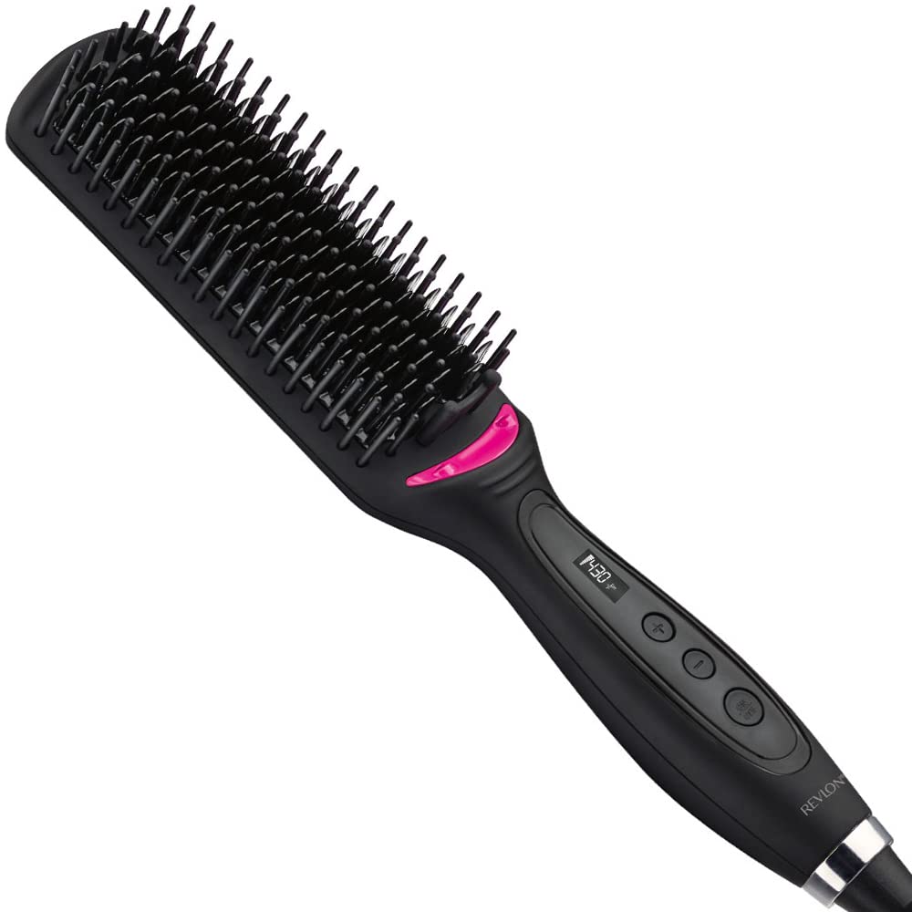 REVLON Salon One-Step Straight and Shine Heated Brush for Visibly Shinier, Smoother Hair | Hair Straightener That Revives Second Day Hair with an Ion