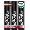 Moroccan Magic Organic Watermelon Lip Balm 3 Pack | Ultra-Hydrating Argan & Essential Oil Lip Moisturizer + Vitamin E | Natural Chapstick for Dry Lips