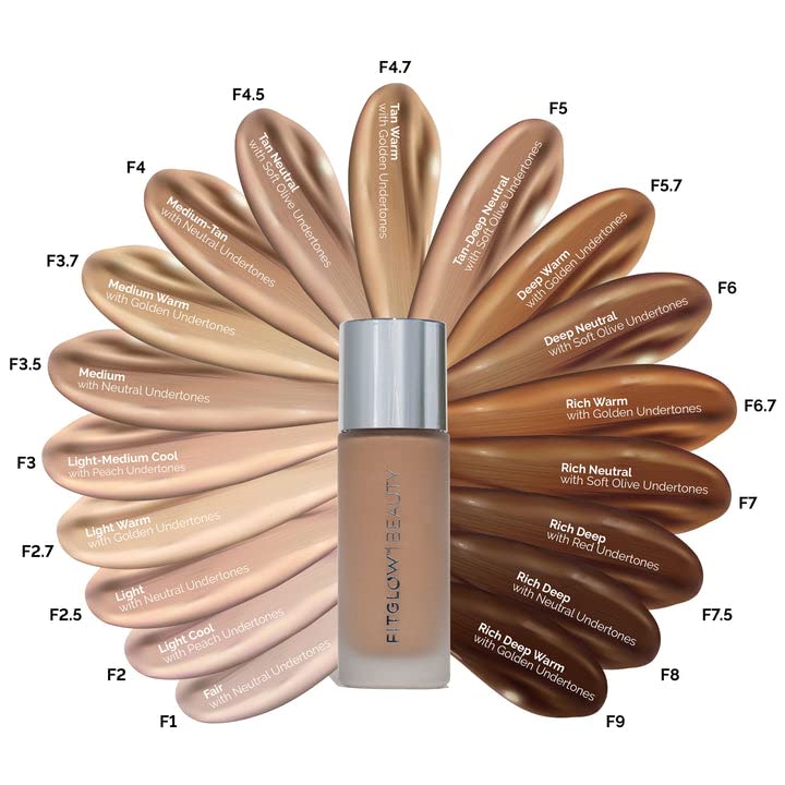 Fitglow Beauty Foundation+ | Vegan Skin-Treating Foundation with Peptides & Plant Collagen | Buildable Medium-Full Coverage, Natural Finish |