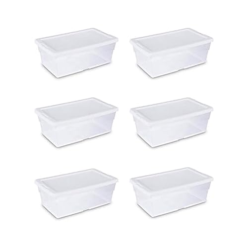 Sterilite 16428012 6 Quart/5.7 Liter Storage Box, White Lid with Clear Base (Pack of 6)
