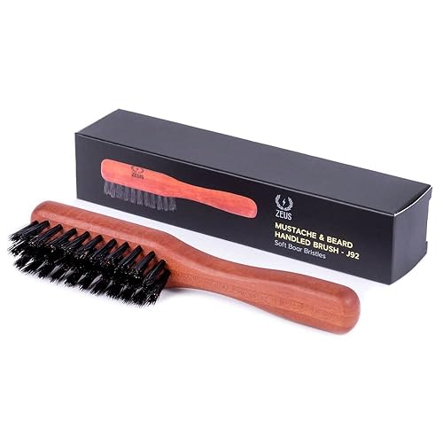 ZEUS Boar Bristle Beard & Mustache Handled Brush for Men, Soft Bristles, Travel Beard Care Brush with Handle (Made in Germany) J92