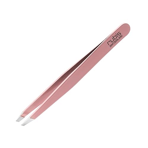 Rubis Classic Stainless Steel Slanted Tweezers for Precise Eyebrows and Hair Removal, 1K108, Pink,Rubis Switzerland Swiss Made World Renowned