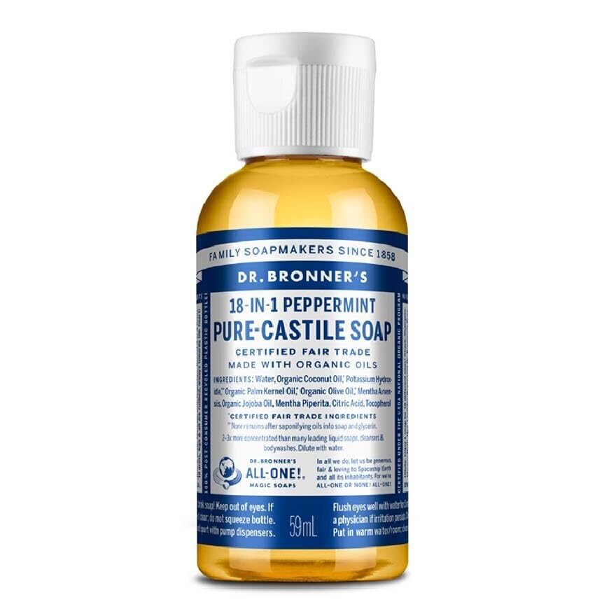 Dr. Bronner's - Pure-Castile Liquid Soap (Peppermint, Travel Size, 2 ounce) - Made with Organic Oils, 18-in-1 Uses: Face, Body, Hair, Laundry, Pets