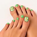 GoldFinger Trendy Press On Fake Toenail Kit Wider Fit, Smile Face Graffiti Print & Green Color, Ready to Wear Gel & Manicure Stick, Mini Glue Beauty & Personal Care Goldfinger