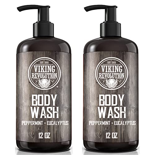 Viking Revolution Men's Body Wash - Eucalyptus Peppermint Body Wash for Men - Mens Natural Body Wash with Vitamin E and Rosemary Oil - Mens Shower Gel