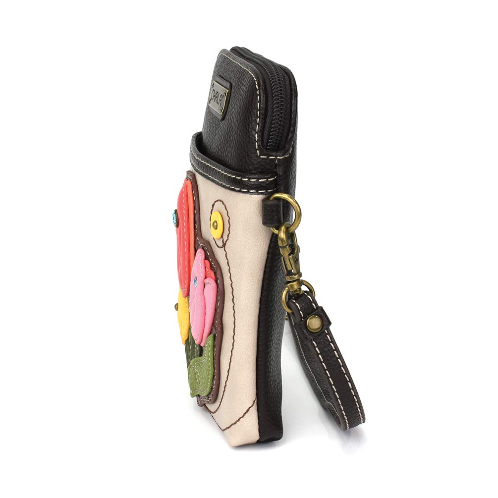 CHALA Plant Life Collection Cell Phone Crossbody Purse-Women PU Leather/Canvas Multicolor Handbag with Adjustable Strap - Tulip - ivory