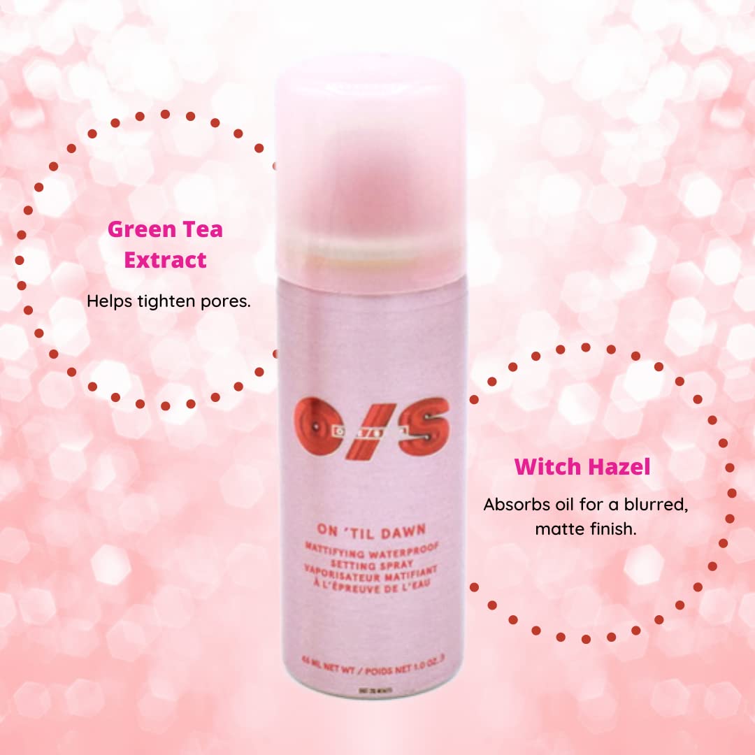 One Size by Patrick Starrr On 'Til Dawn Travel Size Mini Mattifying Waterproof Setting Spray for Long Lasting Face Makeup, All Day Matte Finish, Light