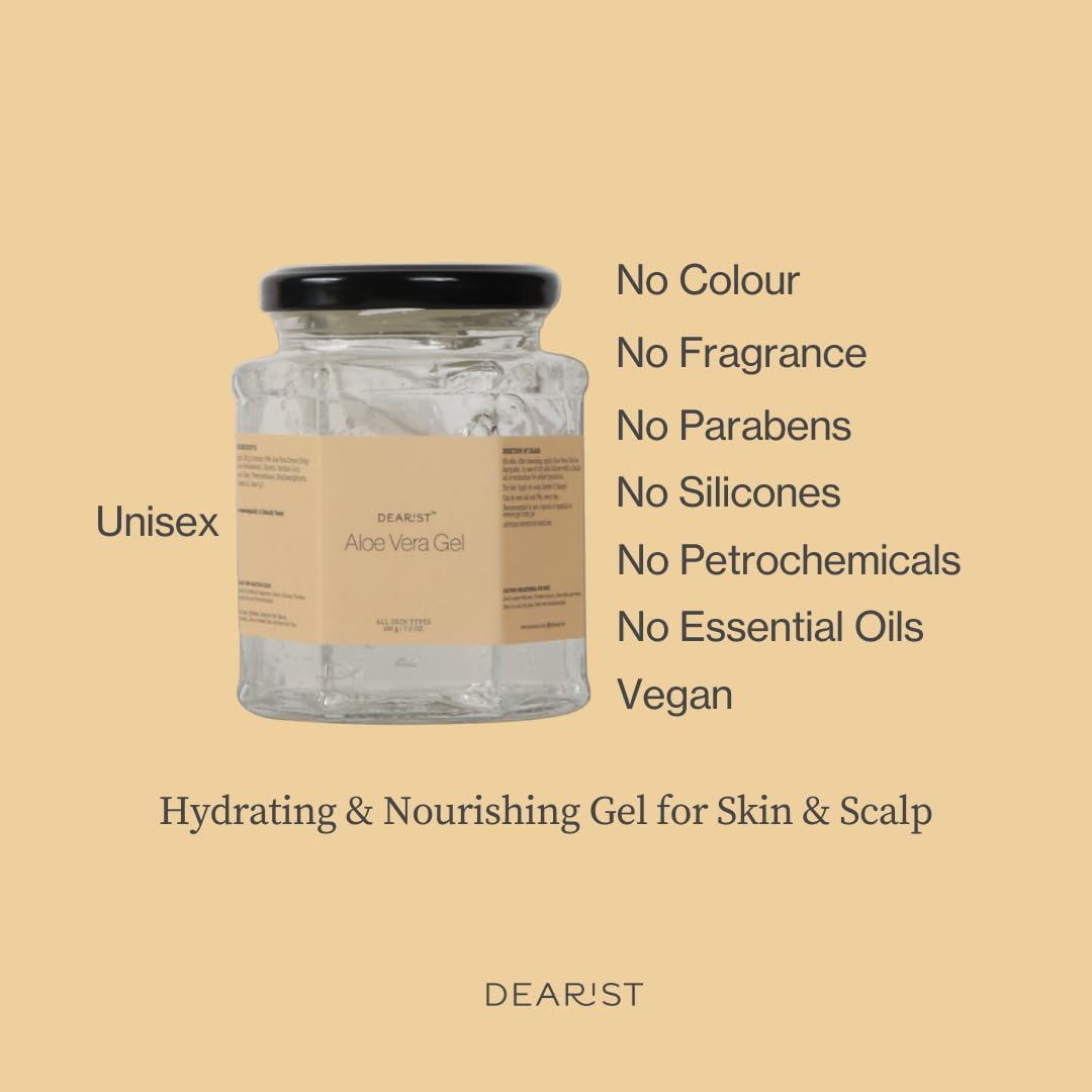 Dearist Aloe Vera Gel, Long Lasting Hydration, Suitable for All Skin And Scalp Types, 200gm