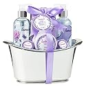 Aromatherapy Essentials Spa Set for Women in Large Silver Tub Bath Set Includes 2 Bath Bombs, Body Lotion, Bath Salts, Shower Gel, and Bubble Bath