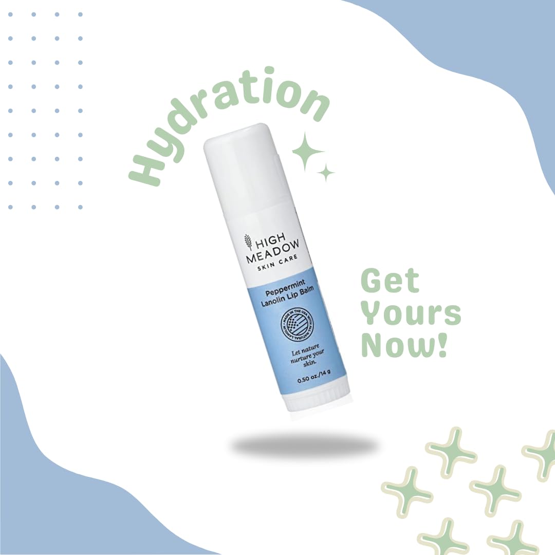 High Meadow Lanolin Peppermint Lip Balm Stick-Natural Unisex Lip Care With Shea Butter, Hydrates, Moisturizes, and Protects Lips, Great for Cold
