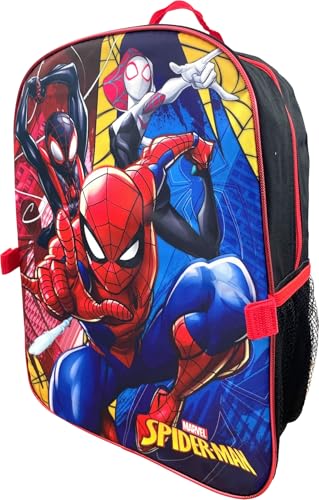 Ruz Spiderman Boy's 16 Inch Backpack With Removable Matching Lunch Box Set (Black-Red-Red)