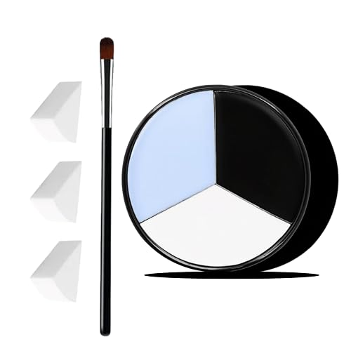 VPCRT6 White Black Blue Halloween Face Body Paint with 3PCS Sponge and 1PC Brush, for Baseball, Sports(Eye Black) & Halloween, Face Painting Kit