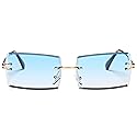 Hycredi Rectangle Sunglasses for Men/Women Small Rimless Square Shade Eyewear (Blue)