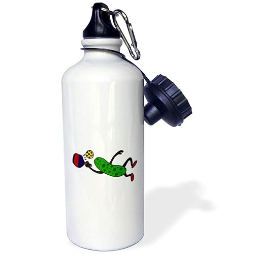 3dRose wb_203781_1 Funny Leaping Pickle Playing Pickleball Sports Water Bottle, Multicolor, 21 oz