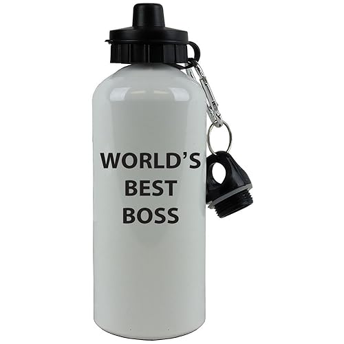 Engraved Cases White Aluminum Black World's Best Boss, 20-Ounce (600 ML) Sport Water Bottle with Sports Top, Carabiner