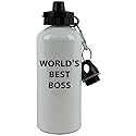 Engraved Cases White Aluminum Black World's Best Boss, 20-Ounce (600 ML) Sport Water Bottle with Sports Top, Carabiner