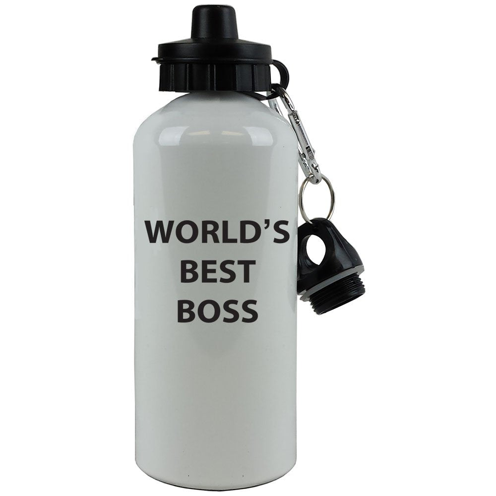 Engraved Cases White Aluminum Black World's Best Boss, 20-Ounce (600 ML) Sport Water Bottle with Sports Top, Carabiner