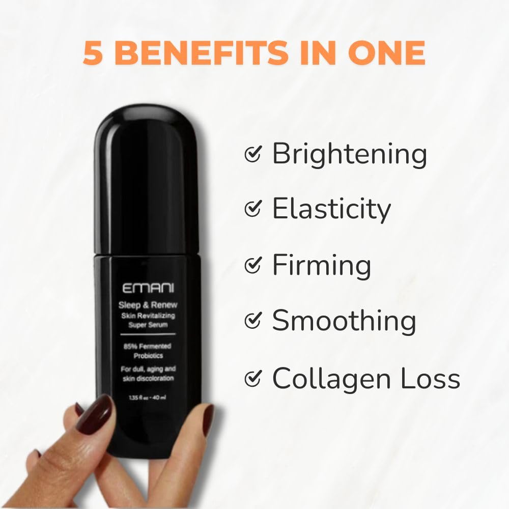Emani Sleep and Renew Face Serum With Anti Aging and Wrinkle Reducing Properties, Hydrating Serum Contains Fermented Probiotics for Dull and Aging