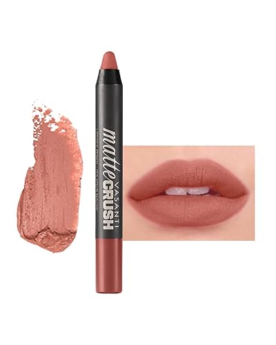 VASANTI Matte Crush Lipstick Pencil - Peachy Keen Natural Peach - Soft, Velvety Matte Finish, Waterproof, Smooth Application - Natural, Vegan