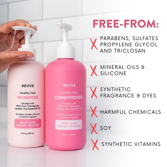 Healthy Hair Shampoo & Conditioner Set by REVIVEEO - Strengthening, Hydrating, Scalp-Nourishing, Biotin, Argan Oil