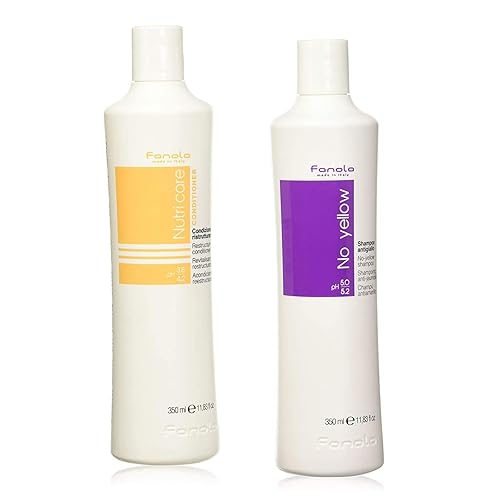 Fanola No Yellow Shampoo & Nutri Care Restructuring Deep Conditioner 11.8 oz / 2pk - Anti Brass Depositing Purple Shampoo Toner for Blonde & Damaged