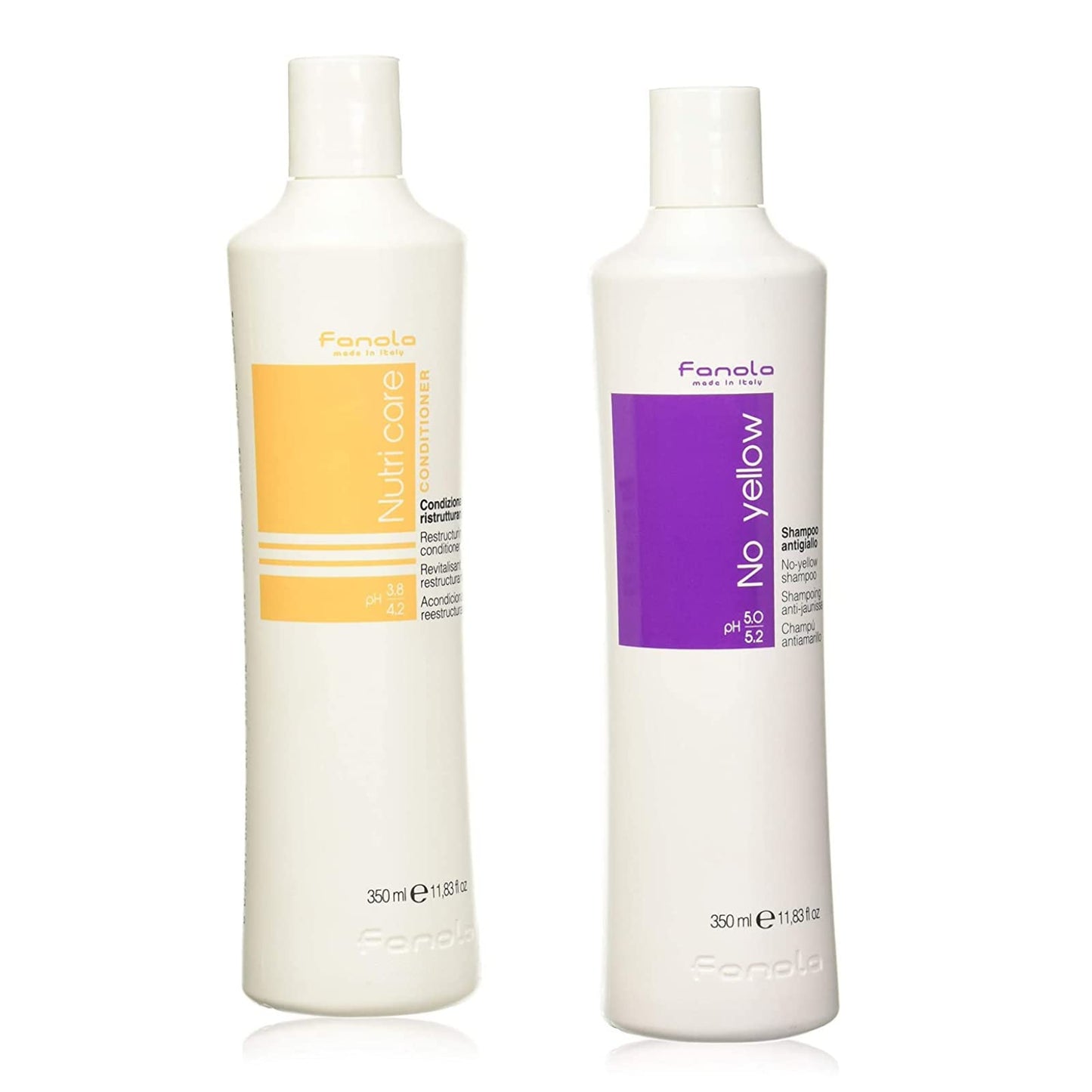 Fanola No Yellow Shampoo & Nutri Care Restructuring Deep Conditioner 11.8 oz / 2pk - Anti Brass Depositing Purple Shampoo Toner for Blonde & Damaged