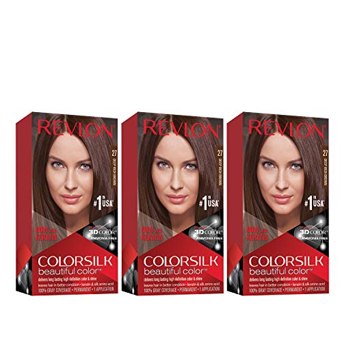 Revlon Permanent Hair Color, Permanent Hair Dye, Colorsilk with 100% Gray Coverage, Ammonia-Free, Keratin and Amino Acids, 27 Deep Rich Brown, 4.4 Oz