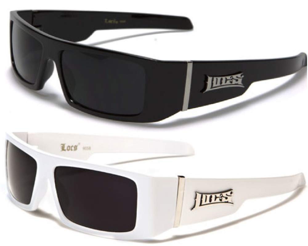 Locs Gangsta Sunglasses Various Combos 58 Style (2 Pack White Plain and Black Plain)
