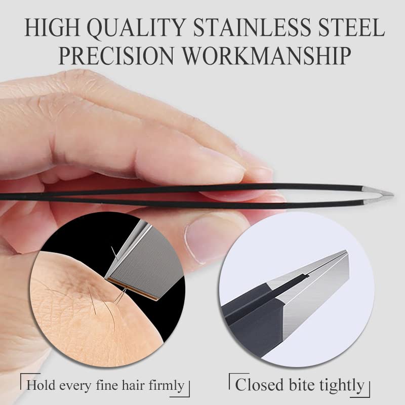 Abdul of Sialkot Eyebrow Tweezer Set for Women & Men - Professional Slant and Pointed Tweezers Set with Case - Precision Tweezers Kit for Facial Hair