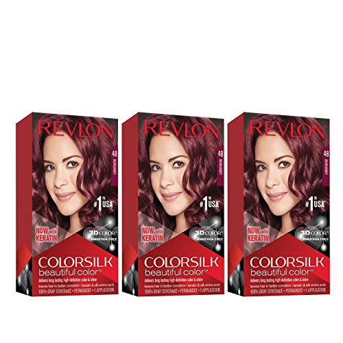 Revlon Permanent Hair Color, Permanent Hair Dye, Colorsilk with 100% Gray Coverage, Ammonia-Free, Keratin and Amino Acids, 48 Burgandy, 4.4 Oz (Pack