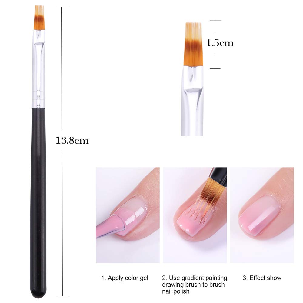 WOKOTO 3Pcs Ombre Nail Brush Set With 4 Replaceable Sponge Heads, Wooden Gel Builder Blending Nail Ombre Brush Double Head Nail Gradient Shading