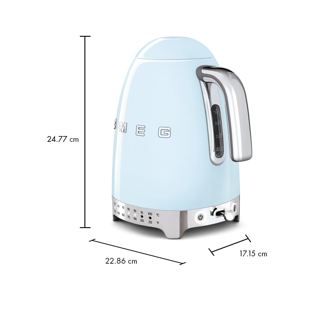 SMEG 7-Cup Variable Temperature Electric Kettle - Retro Style Aesthetic with Advanced Technology - Stainless Steel, 1400W, 120V, 360° Swivel Base…
