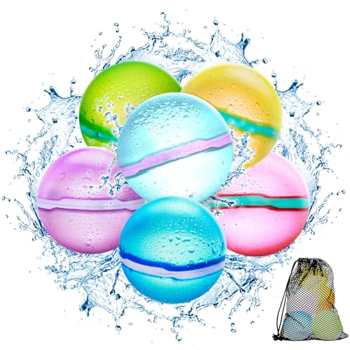 【6 Pack】Magnetic Reusable Water Balloons Fast Refillable for Kids Outdoor Activities, latex-free Kids Pool Beach Bath Toys, Self-Sealing Water Bomb…