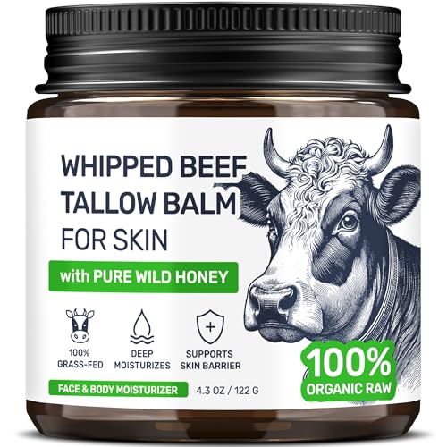Beef Tallow for Skin - Grass Fed Whipped Tallow and Honey Balm for Face, 3-Ingredient Fragrance Free Beef Tallow for Face and Body with Beeswax Beauty and Personal Care Body Art Default Title