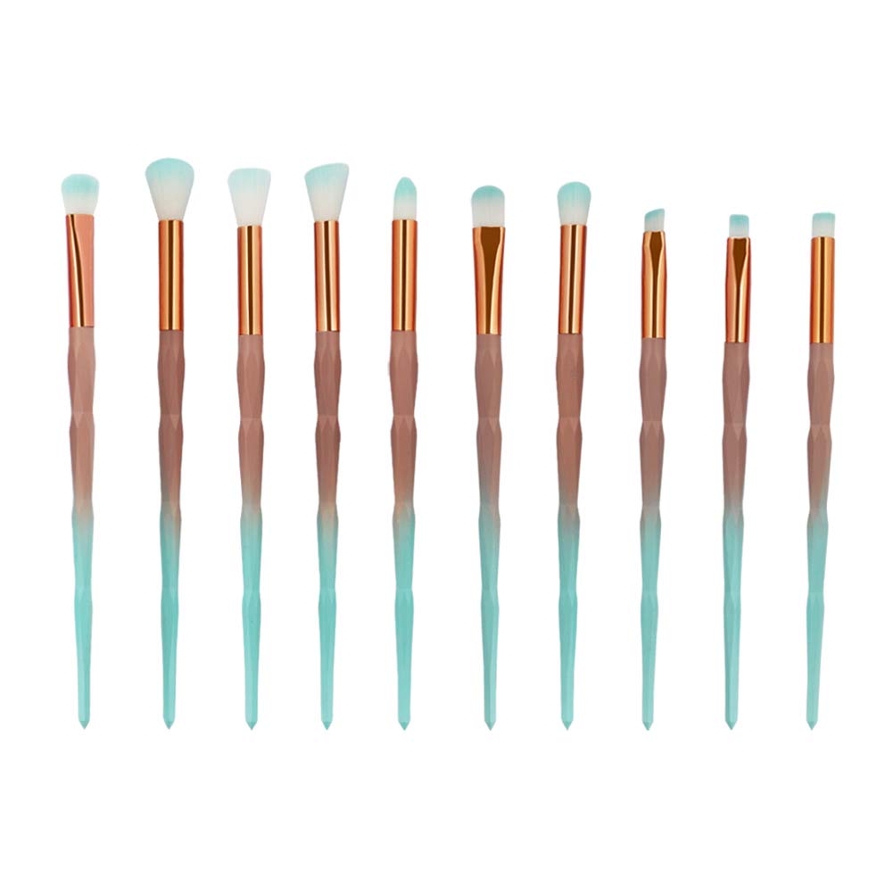 MIPPER 10pcs Diamond Handle Eye Makeup Brushes?Eyebrow Eye shadow Eyeliner Nasal shadow Cosmetics Brush Tool (green+coffee)