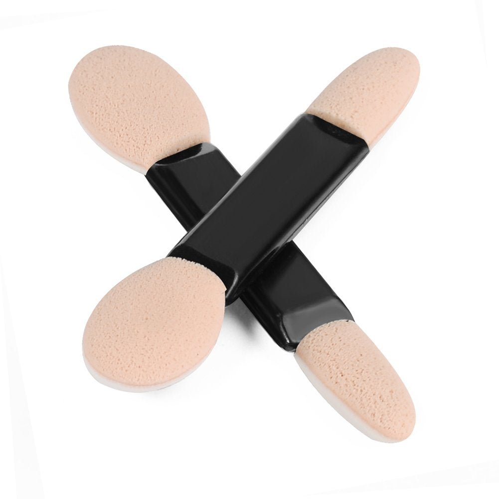 Deksias Disposable Dual Sided Eye Shadow Sponge Applicator Oval Tipped Eyeshadow Brushes Makeup Tool (50PCS, Beige white)