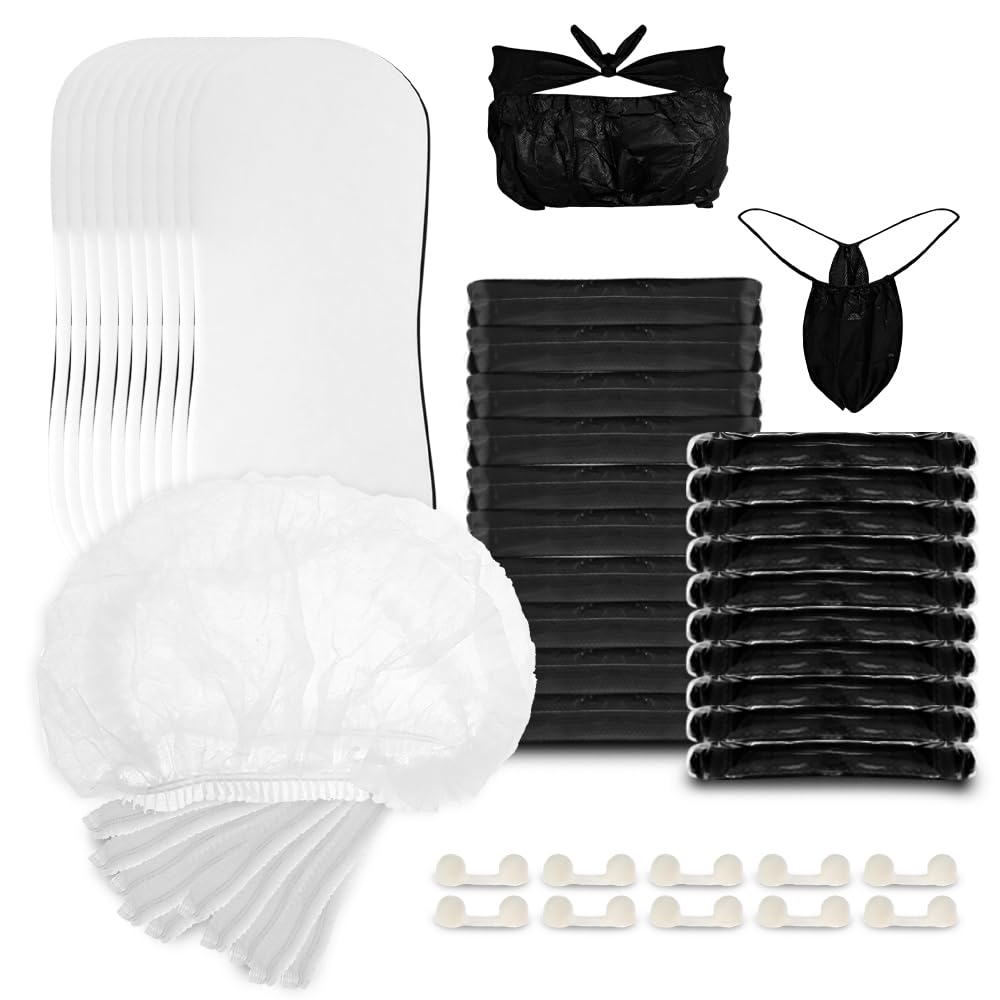 Bronze Tan Spray Tanning Essentials Kit: 10 Each Hair Nets, Nose Plugs, Sticky Spray Tan Feet Pads & Disposable Undergarments - Premium Quality