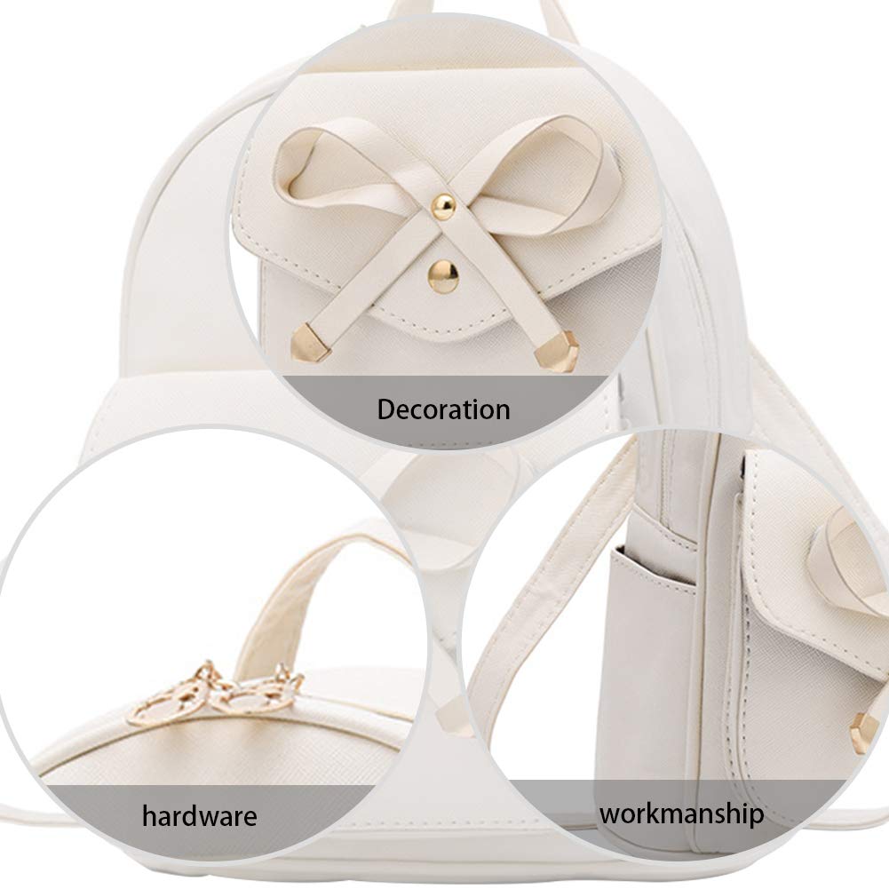 I IHAYNER Girls Bowknot Cute Leather Backpack Mini Backpack Purse for Women Beige