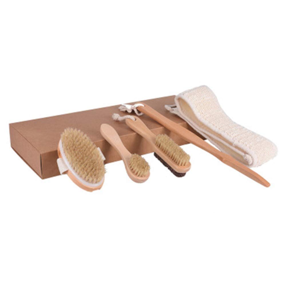 Poshinest Spa Bath, and Shower 5 Piece Bamboo Brush Set Beauty and Personal Care Poshinest