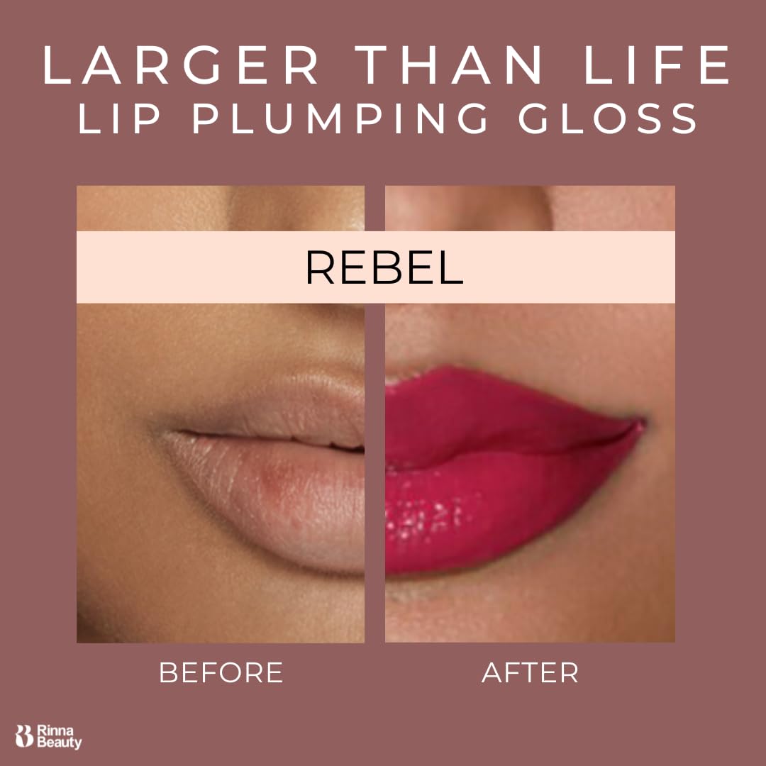 Rinna Beauty Lip Plumping Gloss - Rebel - Helps Boost Collagen, Increases Lip Volume, Elastin Production - Vegan, Cruelty-Free - 1 each