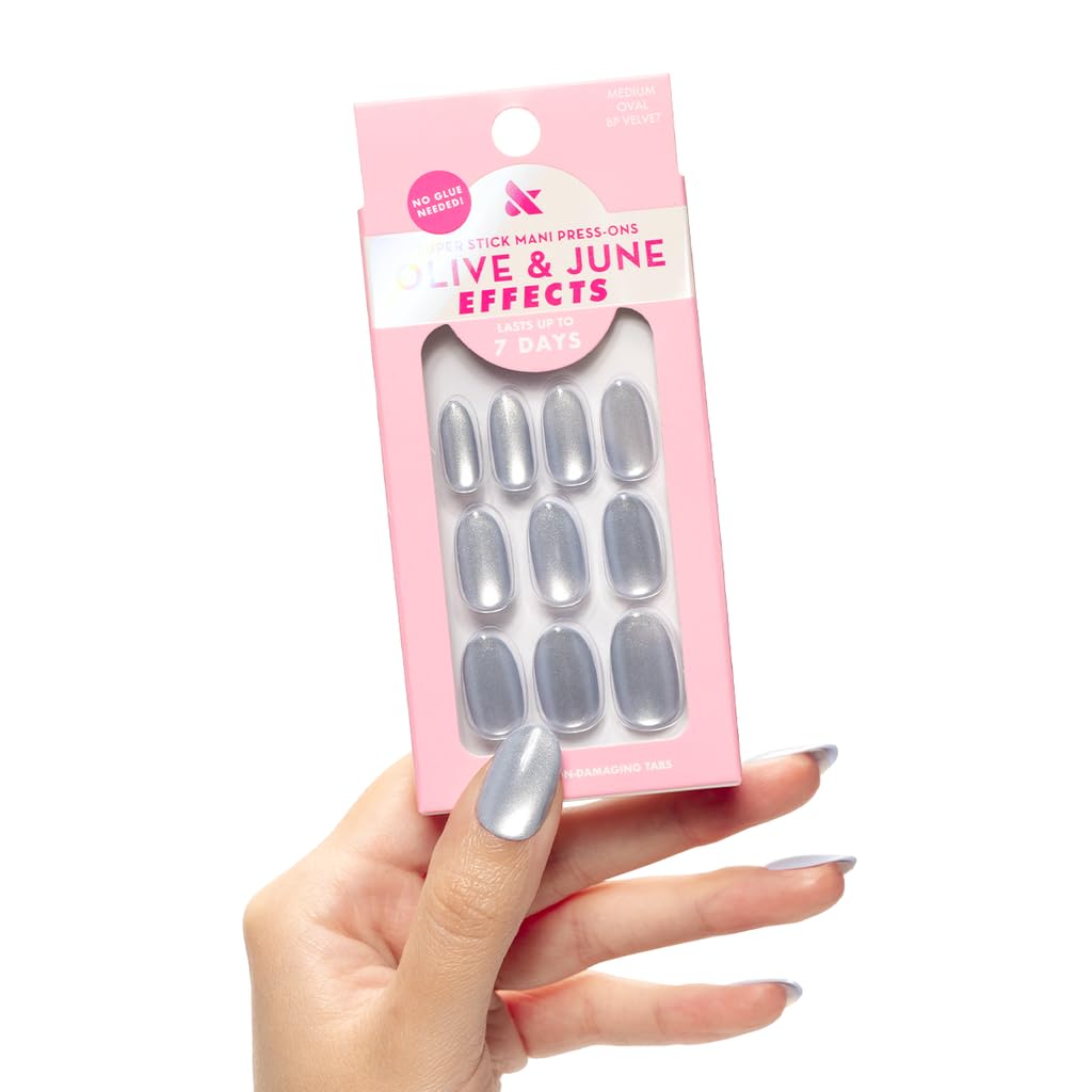 Olive & June Effects Super Stick Mani Press-On Nails | Oval, Medium | No Glue Needed | 32 Tab Nails in 16 Sizes | Non-Toxic Tabs | Easy On-Off Beauty & Personal Care Olive & June