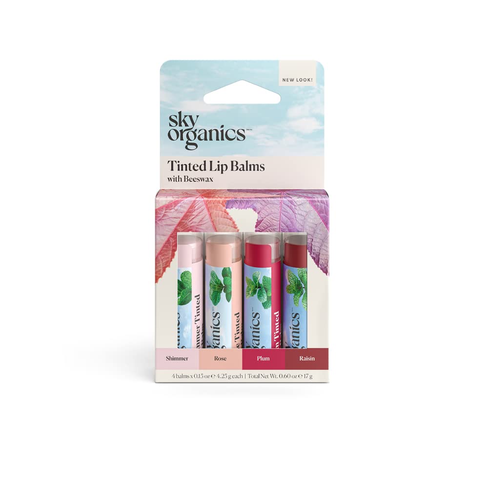 Sky Organics Tinted Lip Balms with Beeswax and a Rich Nourishing Blend of Plant Oils, Moisturizing Lip Balm to Lock In Moisture and Add A Sheer Wash
