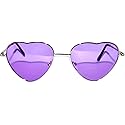Fashion Heart Shaped Silver Metal Frame Aviator Purple Lens Sunglasses