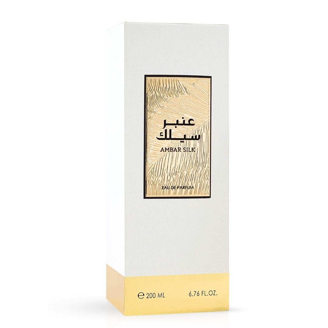 RASASI Ambar Silk Eau de Parfum Spray for 200ml (6.76 Oz) | Luxury Warm Spicy Gourmand Perfume with Amber, Vanilla & Cardamom | Unisex Arabian