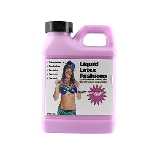 Fluorescent Violet 8 Oz - Liquid Latex Face and Body Paint, Black Light UV Reactive GLOW, Ammonia Free, Perfect for Halloween Costume, Cosplay