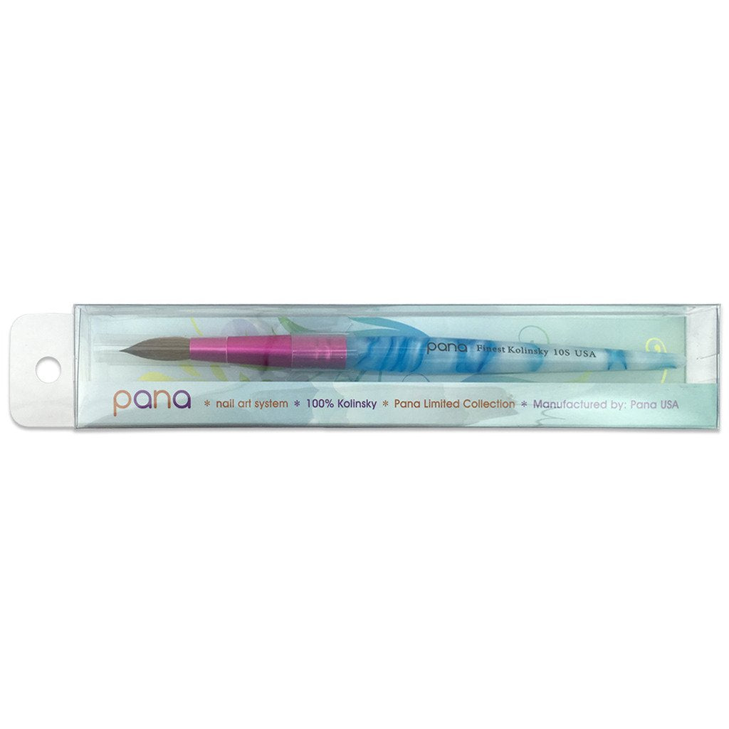 PANA Pure Kolinsky Hair Acrylic Nail Brush - Round Shape Pink Ferrule with White Swirl Blue Handle (Size 10)