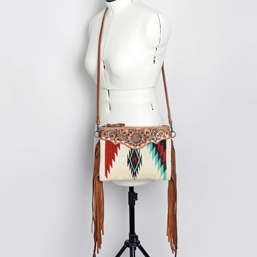 American Darling CrossBody Bag Saddle Blanket Fabric Genuine Leather Western Women Handbag Purse | for Cute Travel